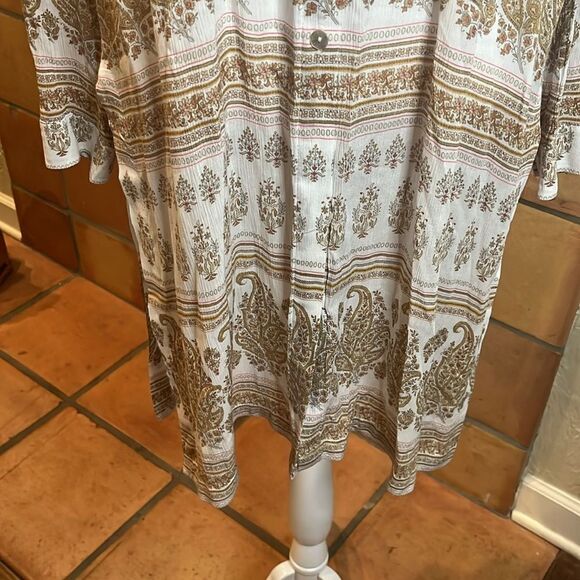 J. Jill Tan and Cream Paisley Button Down Tunic/Duster, size S - Picture 3 of 10